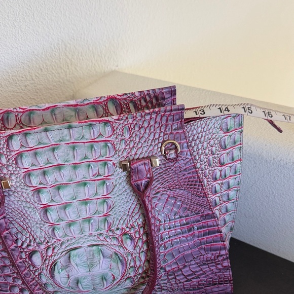 Brahmin Priscilla Melbourne in Julep Pink & Green Croc-Embossed Satchel. - Picture 13 of 16